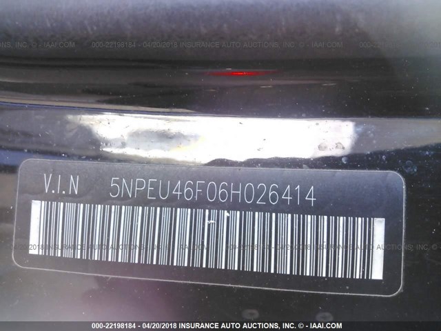 5NPEU46F06H026414 - 2006 HYUNDAI SONATA GLS/LX BLACK photo 9