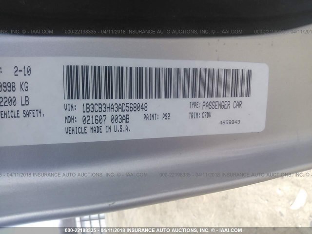 1B3CB3HA3AD568048 - 2010 DODGE CALIBER MAINSTREET SILVER photo 9