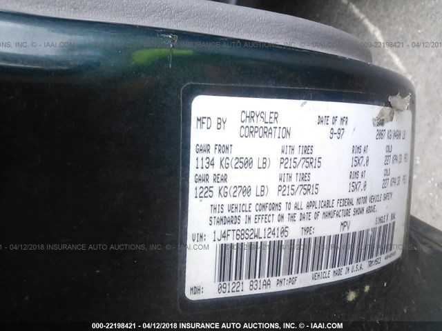 1J4FT68S2WL124105 - 1998 JEEP CHEROKEE SPORT/CLASSIC Zielony zdjęcie 9