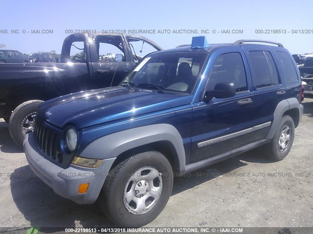 1J4GK48K85W595779 - 2005 JEEP LIBERTY SPORT BLUE photo 2