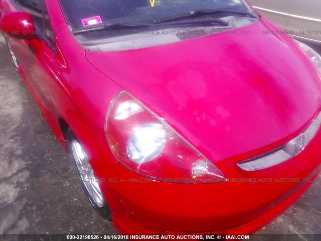 JHMGD38637S018809 - 2007 HONDA FIT S RED photo 6