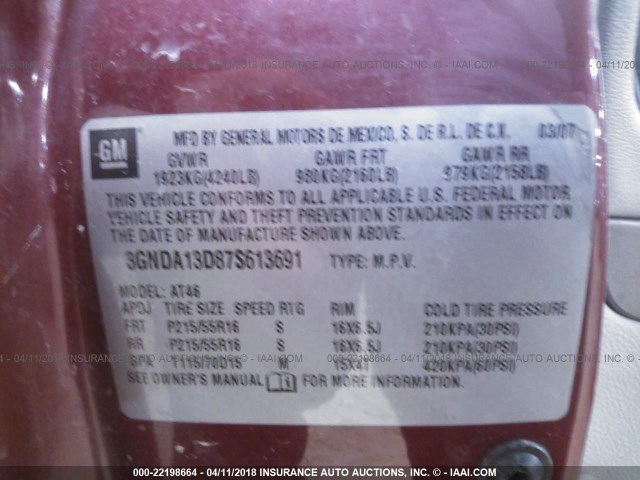 3GNDA13D87S613691 - 2007 CHEVROLET HHR LS RED photo 9