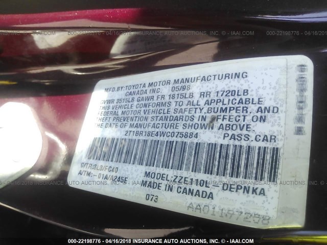 2T1BR18E4WC075884 - 1998 TOYOTA COROLLA VE/CE/LE 栗色 照片 9