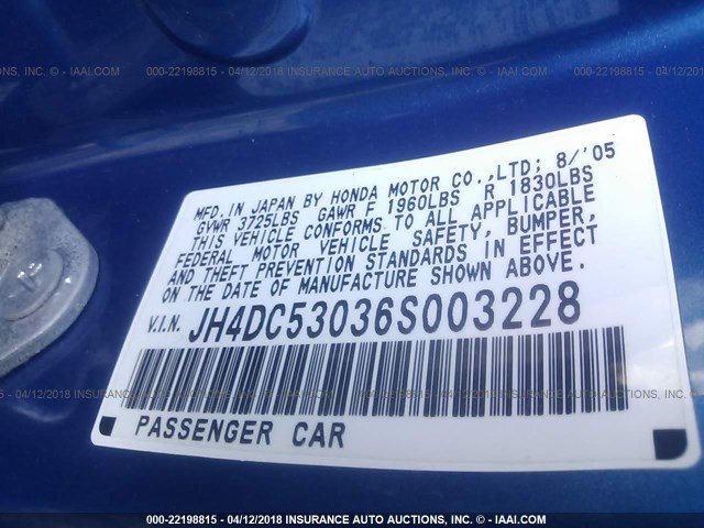 JH4DC53036S003228 - 2006 ACURA RSX TYPE-S BLUE photo 9