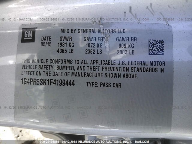 1G4PR5SK1F4199444 - 2015 BUICK VERANO CONVENIENCE SILVER photo 9