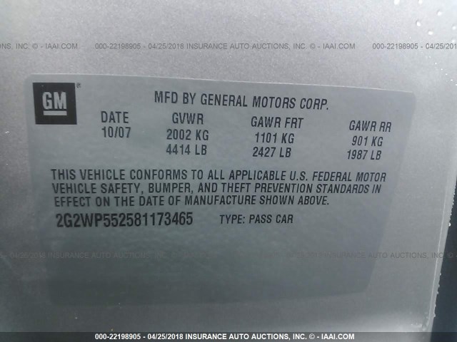 2G2WP552581173465 - 2008 PONTIAC GRAND PRIX Gümüş foto 9