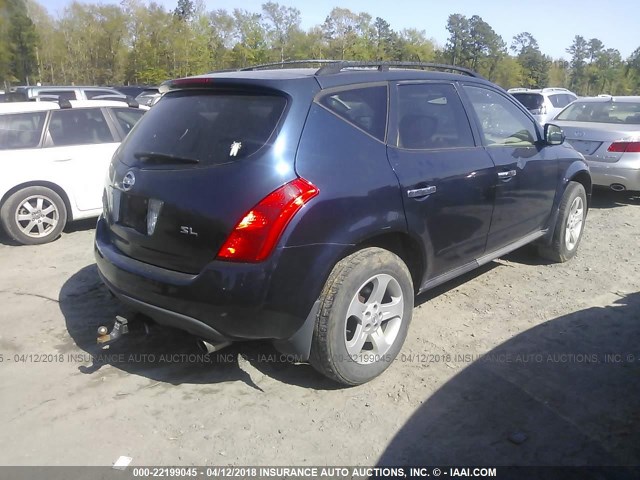 JN8AZ08T05W300610 - 2005 NISSAN MURANO SL/SE/S BLUE photo 4