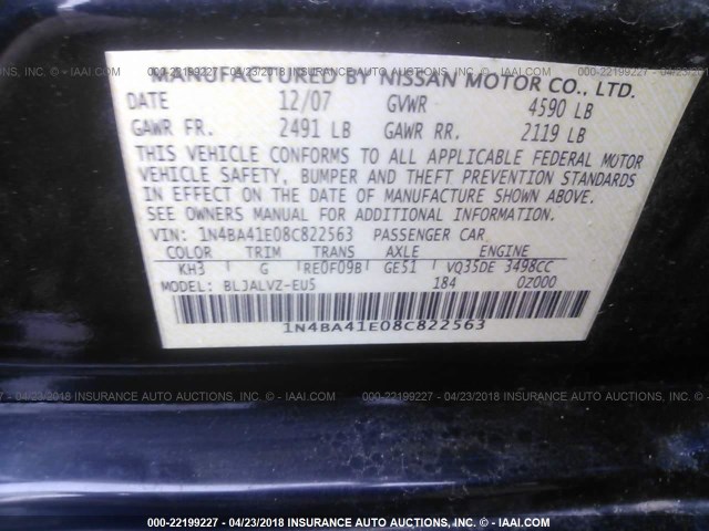 1N4BA41E08C822563 - 2008 NISSAN MAXIMA SE/SL BLACK photo 9