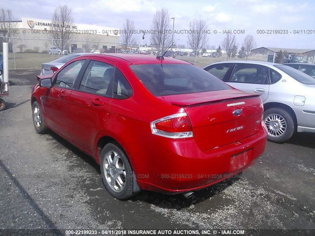 1FAHP35N28W163204 - 2008 FORD FOCUS SE/SEL/SES RED photo 3