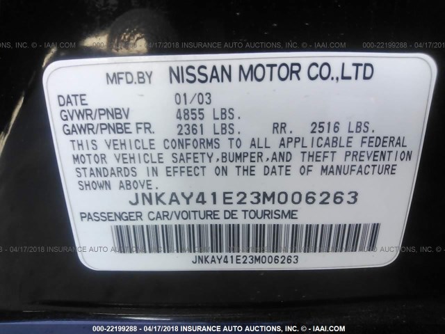 JNKAY41E23M006263 - 2003 INFINITI M45 Черный фото 9