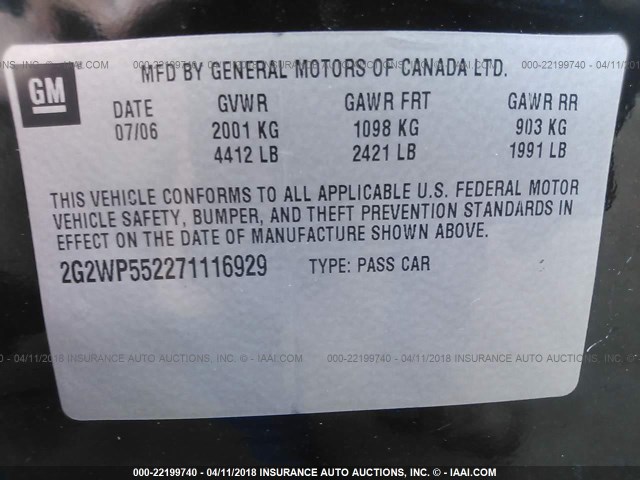 2G2WP552271116929 - 2007 PONTIAC GRAND PRIX BLACK photo 9