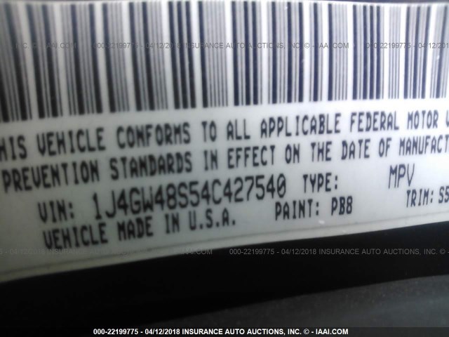 1J4GW48S54C427540 - 2004 JEEP GRAND CHEROKEE LAREDO/COLUMBIA/FREEDOM 蓝色 照片 9