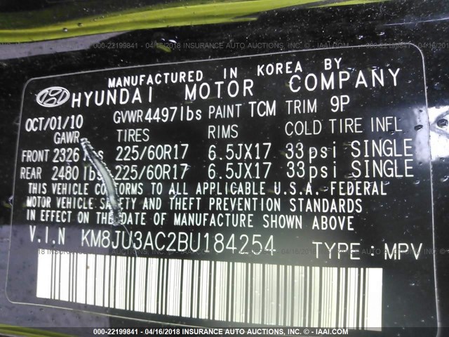 KM8JU3AC2BU184254 - 2011 HYUNDAI TUCSON GLS/LIMITED 黑色 照片 9