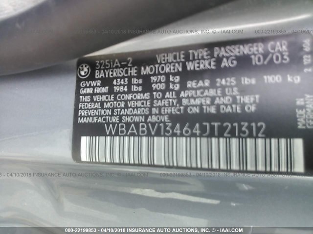 WBABV13464JT21312 - 2004 BMW 325 CI SULEV GRAY photo 9