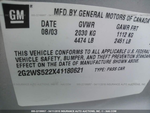 2G2WS522X41180621 - 2004 PONTIAC GRAND PRIX GT2 ვერცხლისფერი ფოტო 9