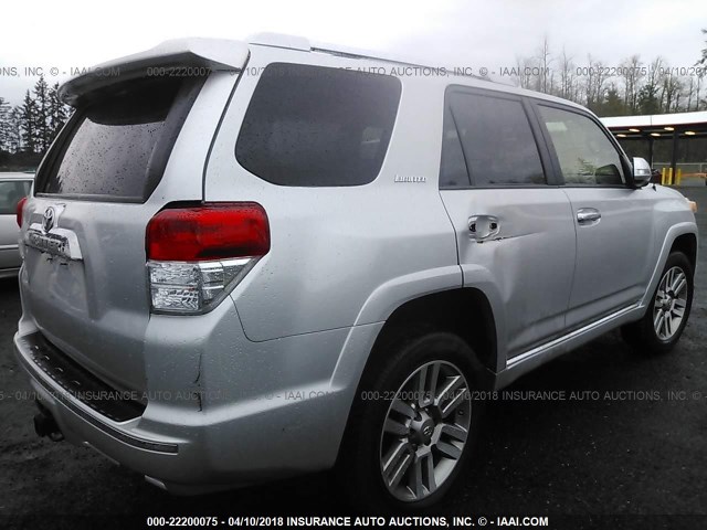 JTEBU5JR4D5117186 - 2013 TOYOTA 4RUNNER SR5/LIMITED/TRAIL SILVER photo 4