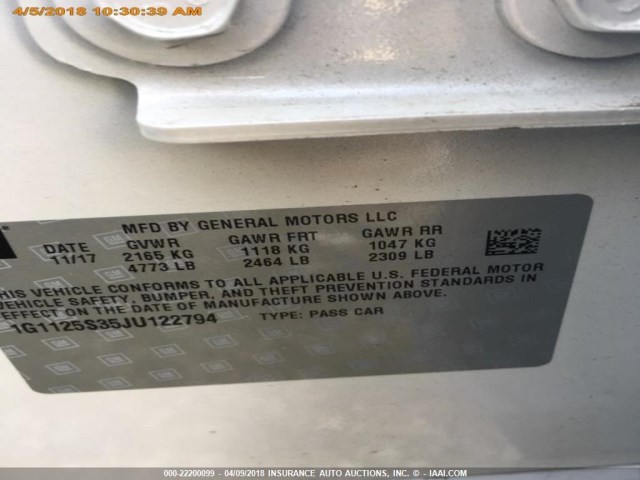 1G1125S35JU122794 - 2018 CHEVROLET IMPALA PREMIER WHITE photo 11