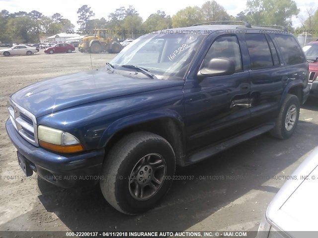 1B4HS58Z72F161388 - 2002 DODGE DURANGO SLT PLUS BLUE photo 2