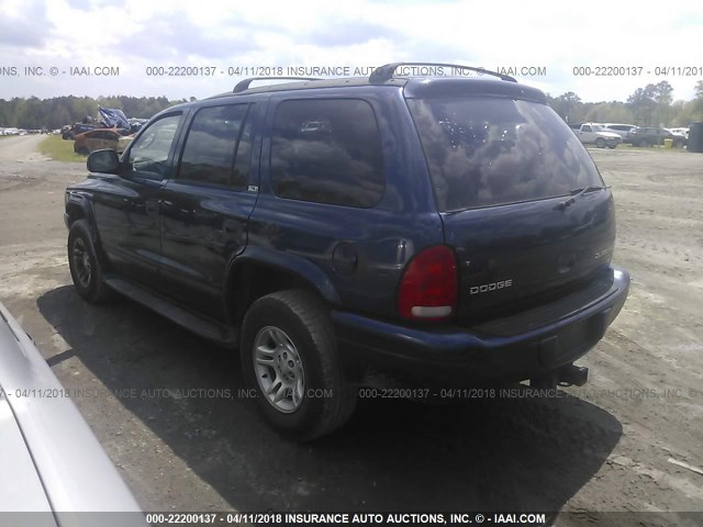 1B4HS58Z72F161388 - 2002 DODGE DURANGO SLT PLUS BLUE photo 3