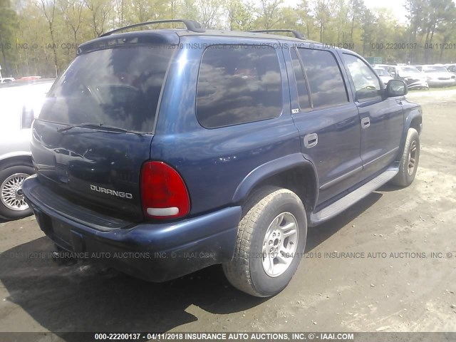 1B4HS58Z72F161388 - 2002 DODGE DURANGO SLT PLUS BLUE photo 4