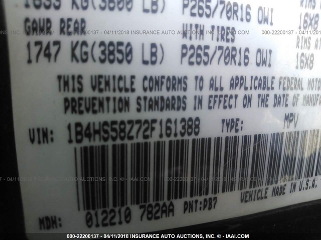 1B4HS58Z72F161388 - 2002 DODGE DURANGO SLT PLUS BLUE photo 9