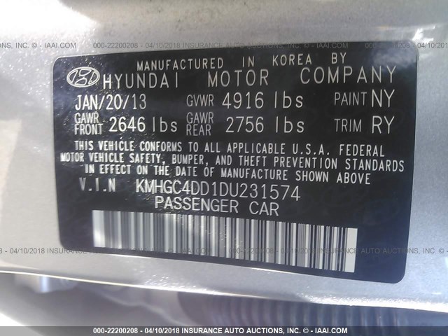 KMHGC4DD1DU231574 - 2013 HYUNDAI GENESIS 3.8L GRAY photo 9