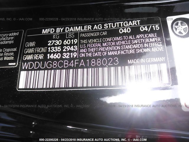 WDDUG8CB4FA188023 - 2015 MERCEDES-BENZ S 550 黑色 照片 9