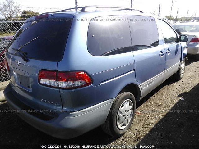 4T3ZF13CX2U439481 - 2002 TOYOTA SIENNA LE/XLE BLUE photo 4