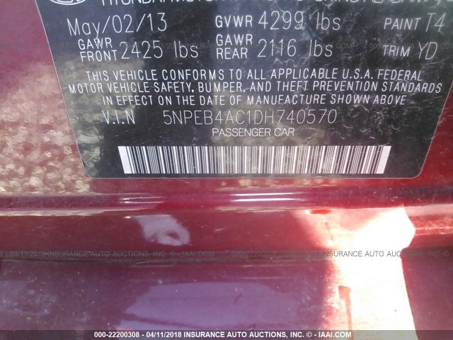 5NPEB4AC1DH740570 - 2013 HYUNDAI SONATA GLS RED photo 9