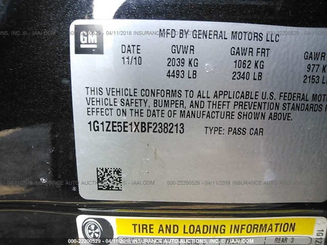 1G1ZE5E1XBF238213 - 2011 CHEVROLET MALIBU LTZ 黑色 照片 9