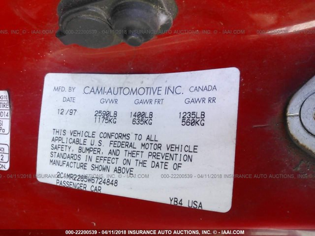 2C1MR2265W6724848 - 1998 CHEVROLET METRO RED photo 9