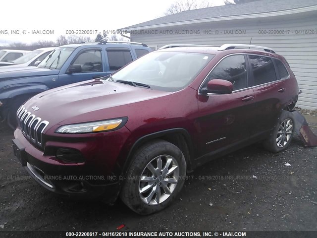 1C4PJMDB1GW142198 - 2016 JEEP CHEROKEE LIMITED RED photo 2