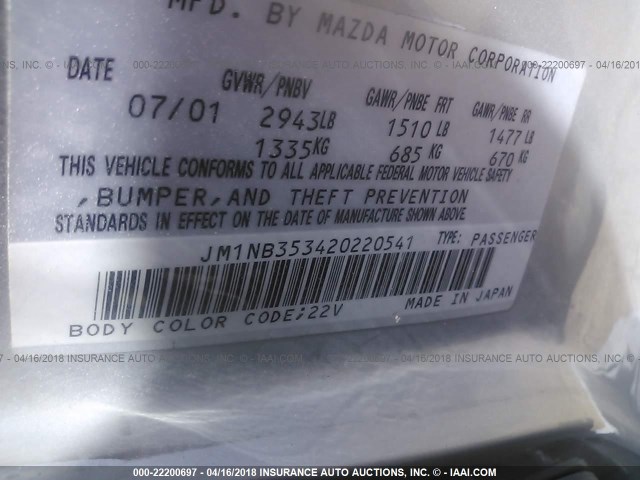 JM1NB353420220541 - 2002 MAZDA MX-5 MIATA LS GRAY photo 9