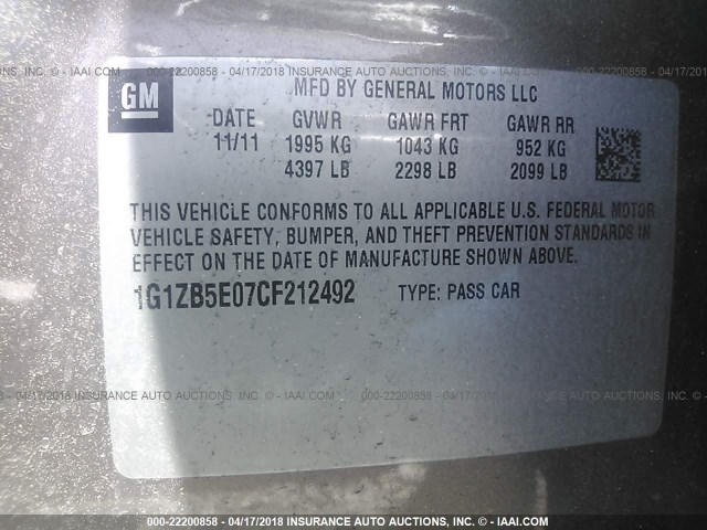 1G1ZB5E07CF212492 - 2012 CHEVROLET MALIBU LS BROWN photo 9