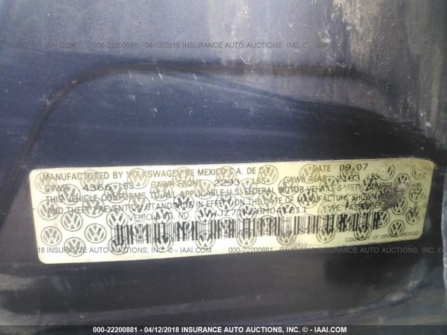 3VWJZ71K68M041211 - 2008 VOLKSWAGEN JETTA S 灰色 照片 9