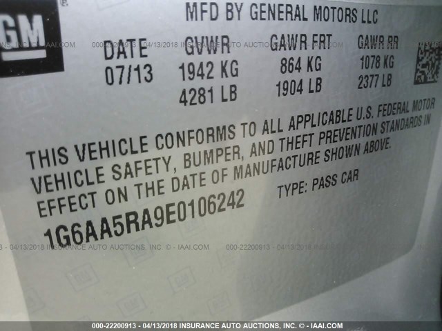 1G6AA5RA9E0106242 - 2014 CADILLAC ATS SILVER photo 9