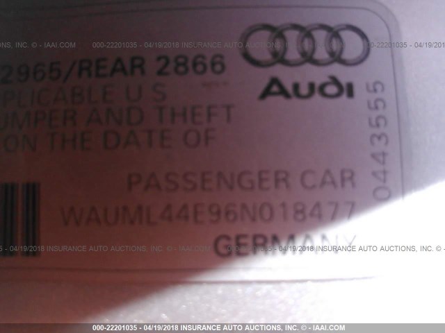 WAUML44E96N018477 - 2006 AUDI A8 L QUATTRO SILVER photo 9