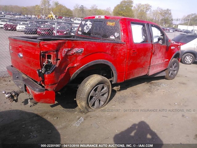 1FTFW1ETXCKE14672 - 2012 FORD F150 SUPERCREW RED photo 4