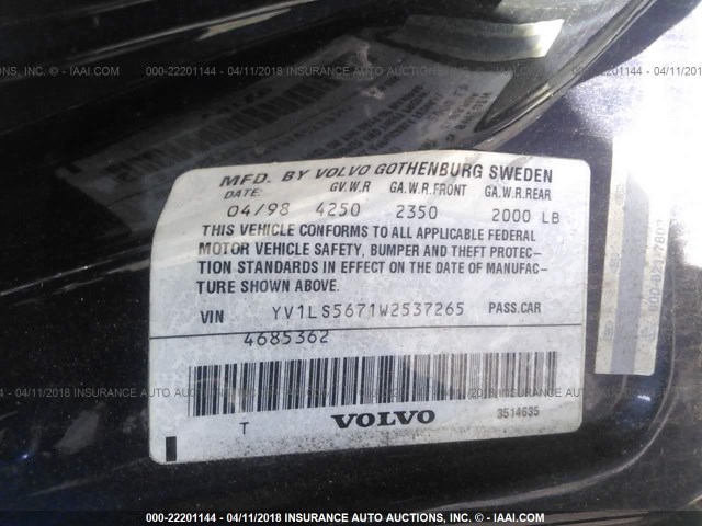 YV1LS5671W2537265 - 1998 VOLVO S70 GLT BLUE photo 9