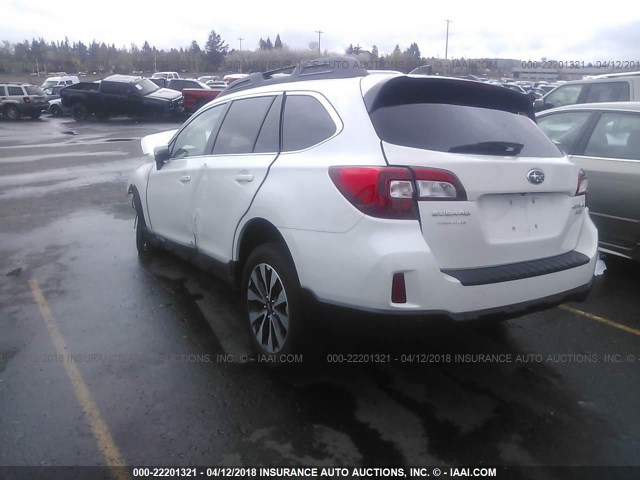 4S4BSANC7H3295731 - 2017 SUBARU OUTBACK 2.5I LIMITED WHITE photo 3