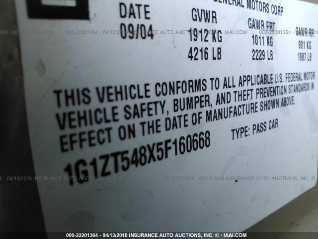 1G1ZT548X5F160668 - 2005 CHEVROLET MALIBU LS GOLD photo 9