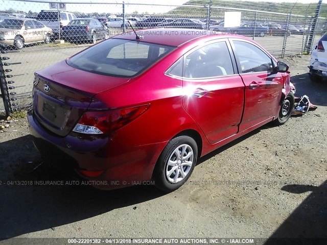 KMHCT4AE9EU695824 - 2014 HYUNDAI ACCENT GLS/GS RED photo 4