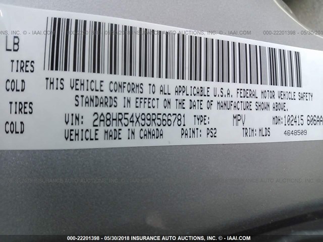 2A8HR54X99R566781 - 2009 CHRYSLER TOWN & COUNTRY TOURING SILVER photo 9