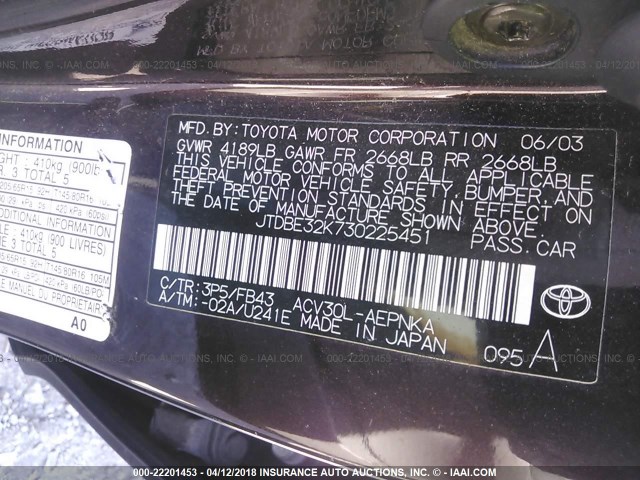 JTDBE32K730225451 - 2003 TOYOTA CAMRY LE/XLE Pewter photo 9