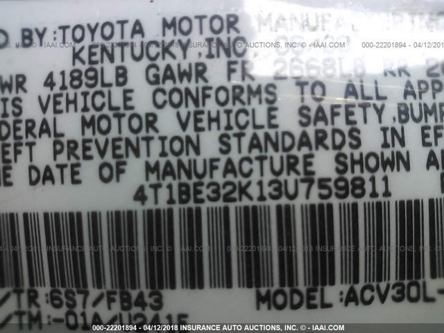 4T1BE32K13U759811 - 2003 TOYOTA CAMRY LE/XLE/SE GREEN photo 9