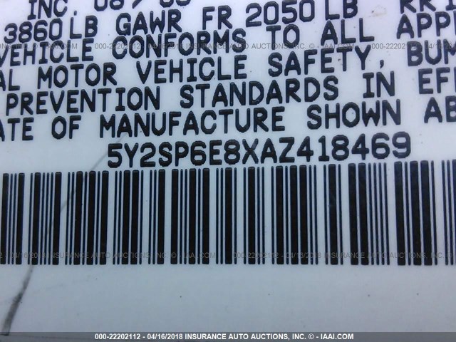 5Y2SP6E8XAZ418469 - 2010 PONTIAC VIBE BLACK photo 9