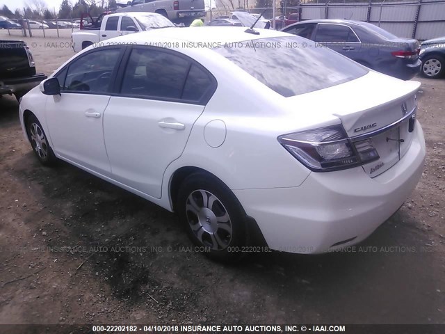 19XFB4F38DE000337 - 2013 HONDA CIVIC HYBRID L WHITE photo 3