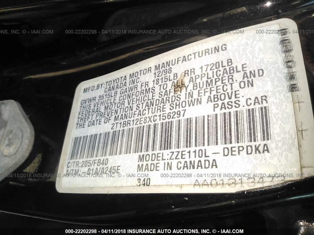 2T1BR12E8XC156297 - 1999 TOYOTA COROLLA VE/CE/LE 黑色 照片 9