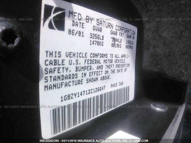 1G8ZY14712Z126647 - 2002 SATURN SC2 SILVER photo 9