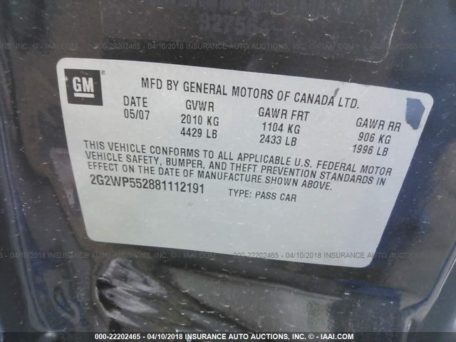 2G2WP552881112191 - 2008 PONTIAC GRAND PRIX 黑色 照片 9